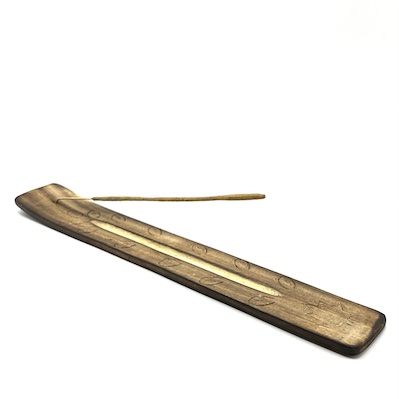 Burnt Wooden Incense Holder with Carvings